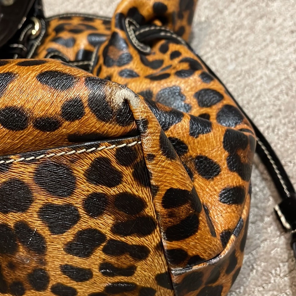 Dooney & Bourke Leopard Print Tote with Black Trim and Red Interior - Picture 7 of 9